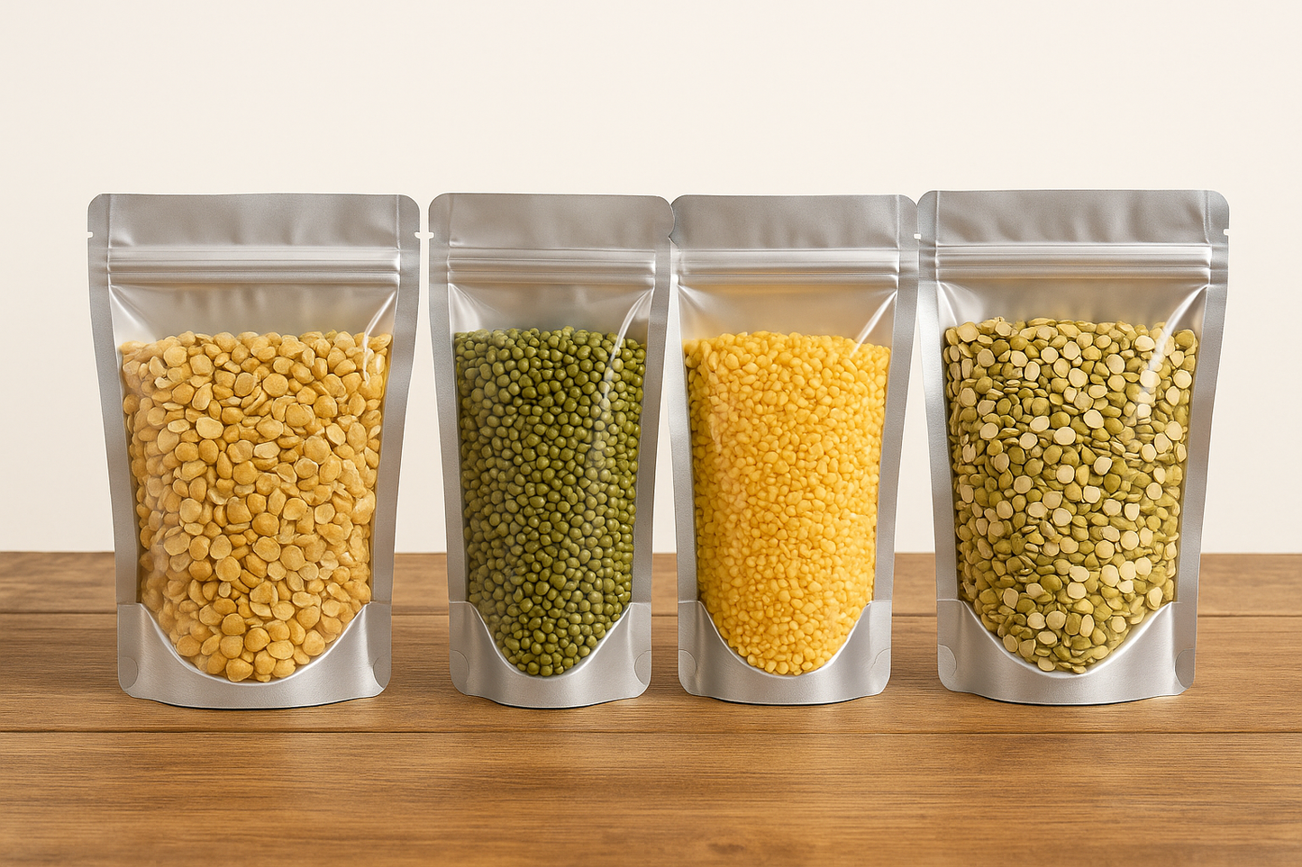 Premium Organic Daal Combo Pack (4 Varieties) – Tur, Moong Whole, Yellow Moong, Moong Chilka | Ziplock Pouches